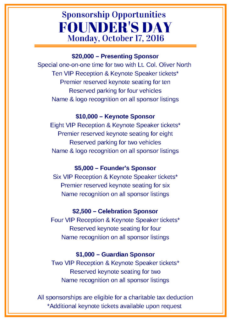 FOUNDERS DAY - SPONSORSHIP OPPS