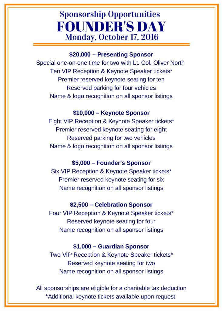 FOUNDERS DAY - SPONSORSHIP OPPS